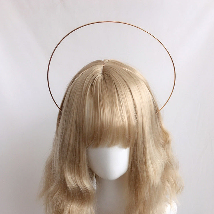 Lolita Virgin Mary Halo Headband Wheat Cross Feather Church Pope Gold Hair Accessory Catwalk Photo Prop - Lolita Fetch