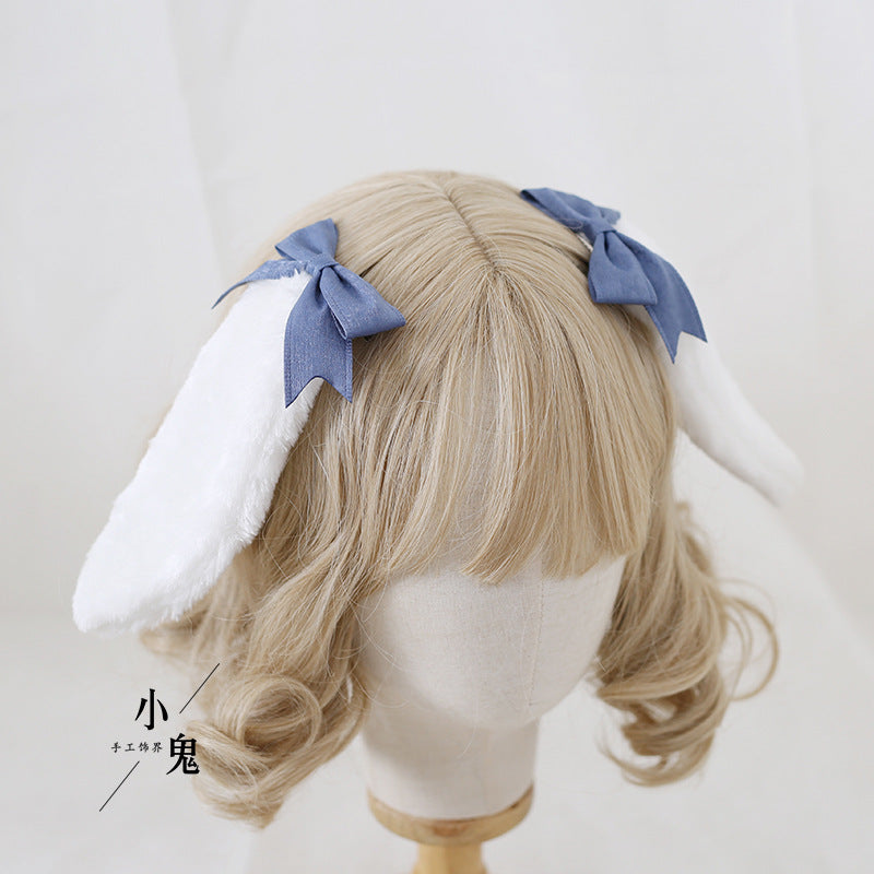 Handmade Sweet Ears Lolita bunny ear bowknot hair clip for Lolita fashion, featuring cute bunny ears and bow design.