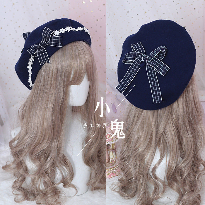 Beret Lolita Girl Sweet Cute Versatile Woolen Women Daisy Bow - Lolita Fetch