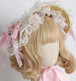 Xiaogui - Sweetie Zhi Fan - Country Lolita Lace French Straw Hat