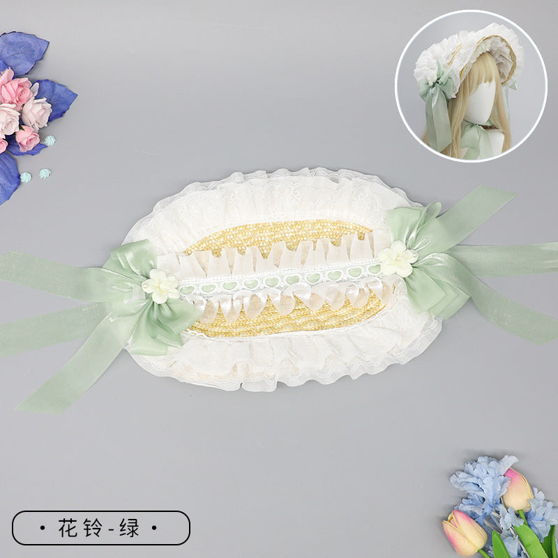 Lolita Hat Flower Bell Handmade Bonnet Multi-color BNT Original Design Pastoral Style Lolita Straw Hat for Women