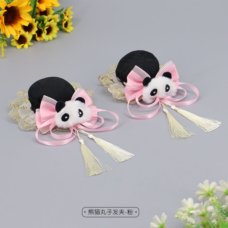 Lolita Ancient Style Hair Accessories Tassel Cute Girl Bun National Style Hair Clip Panda Bun Hair Clip Hair Ornament - Lolita Fetch
