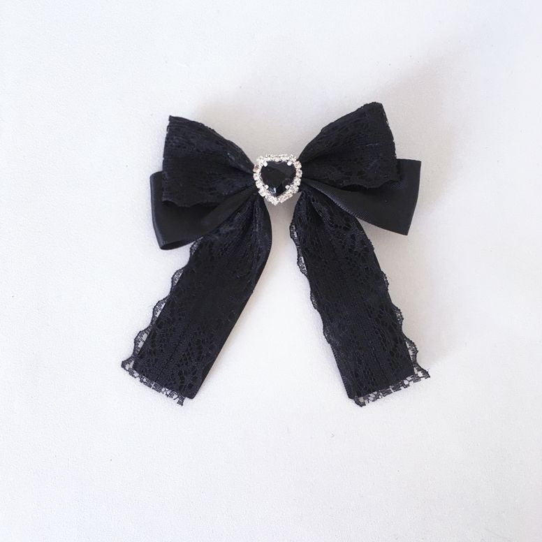 Independent Brand - Black Lace Bow Hair Accessory - Heart