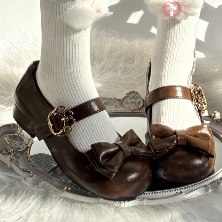 Sweet Bow Round-Toe Lolita Shoes | Original Cute Low-Heel Lolita Shoes