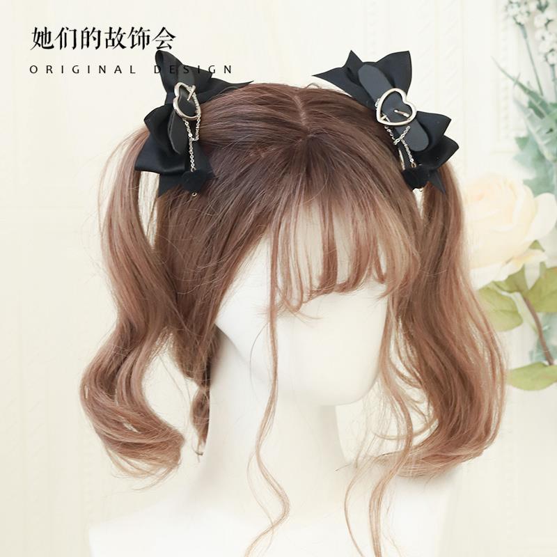 Lolita Hair Accessories Hard Girl Cool Punk Style Heart Handmade Bow Hair Clip JK Sweet Heart Lolita Hair Ornament