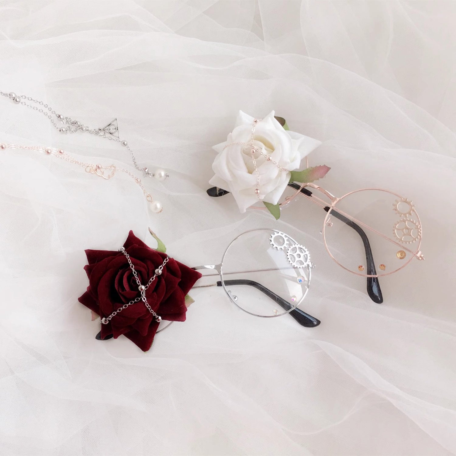 Accessories Lolita Rose Heart Wings Steampunk Bat Rose Gothic Gear Single-Sided Glasses
