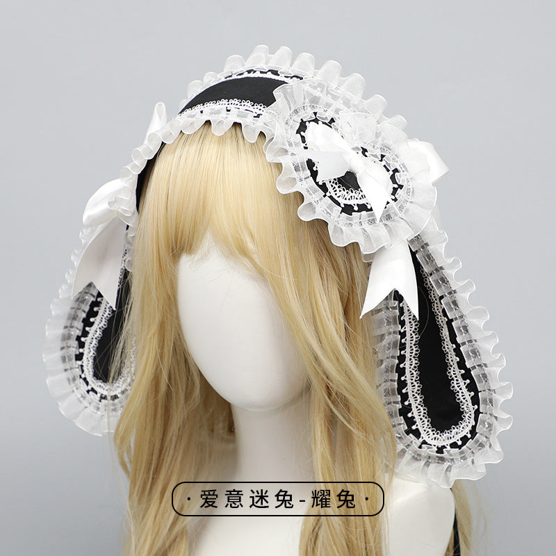 Lolita Love Bunny Hairband - Original Lop Ear Bowknot (Black/White/Pink/Blue) - Lolita Fetch