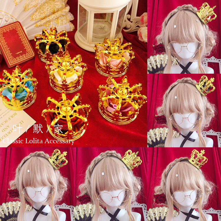 Lolita Tiara King Queen Coronation Gold Silver Rose Cute Lolita COS Crown Tiara - Lolita Fetch