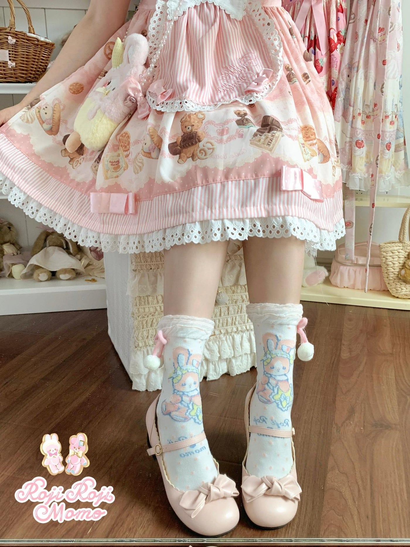 Roji Roji - Kawaii Lolita Mid-Calf Socks - Rabbit Print Socks