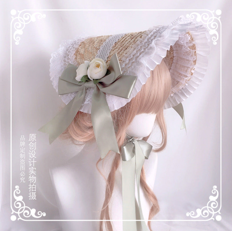 Lolita Hat Handmade Bonnet Multi-color Reminiscence BNT Original Design Pastoral Style Lolita Straw Hat for Women Summer
