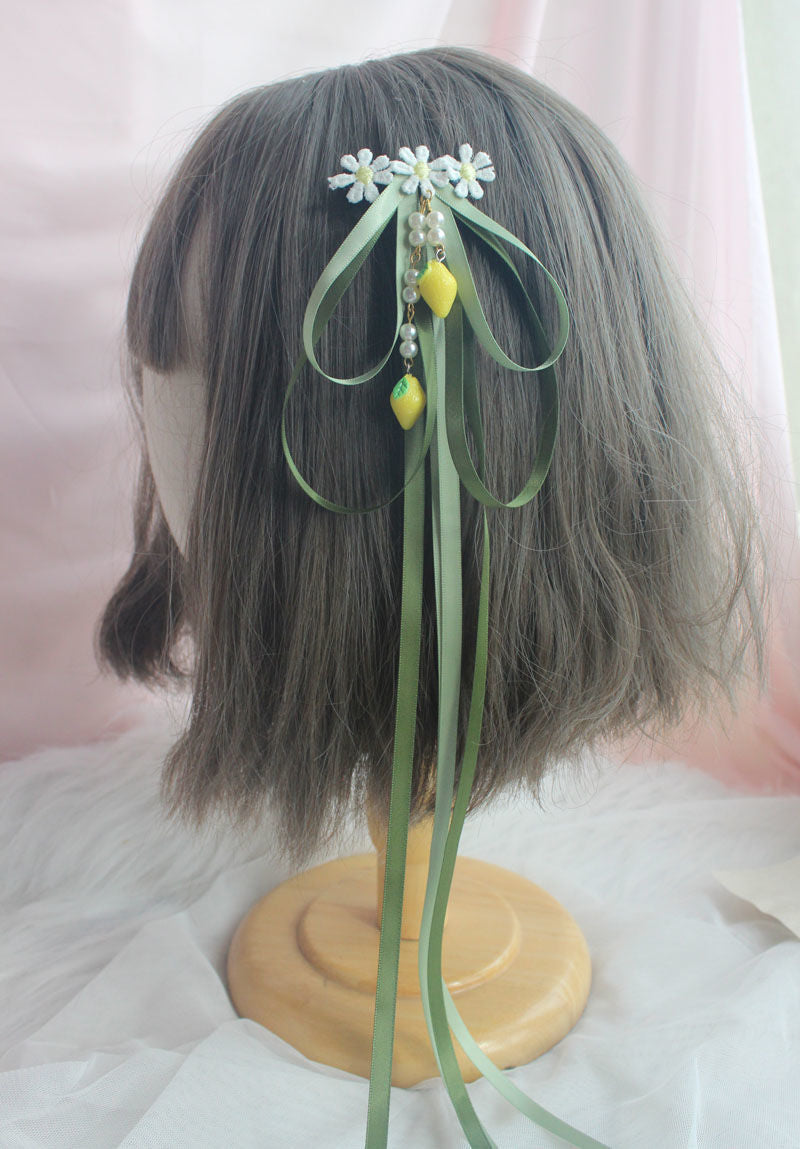 Original Design Hanfu Lemon Lily Hair Accessories Set Summer Ancient Style Lolita Green Fresh Side Clip Necklace