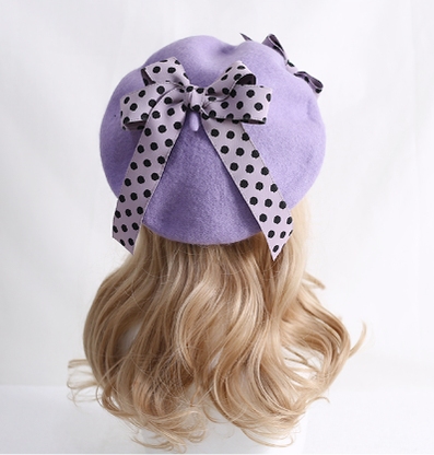 Xiaogui - Sweet Lolita Red Polka Dots Bow - Beret Hat Headwear