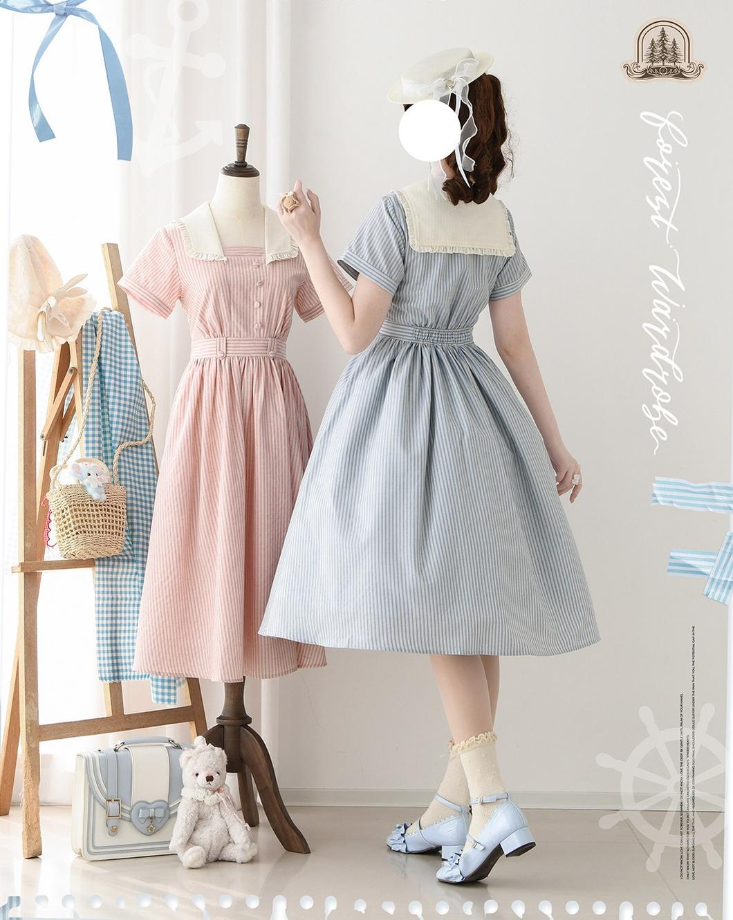 Forest Wardrobe - Endless Forest - Summer Striped Classic Lolita OP Dress, Short Sleeve
