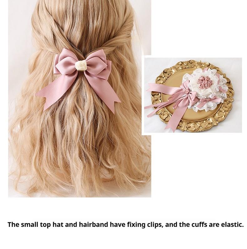 Xiaogui - Ivory & Pink Sweet Lolita Headdress - Bridal Lace Headwear Headwear