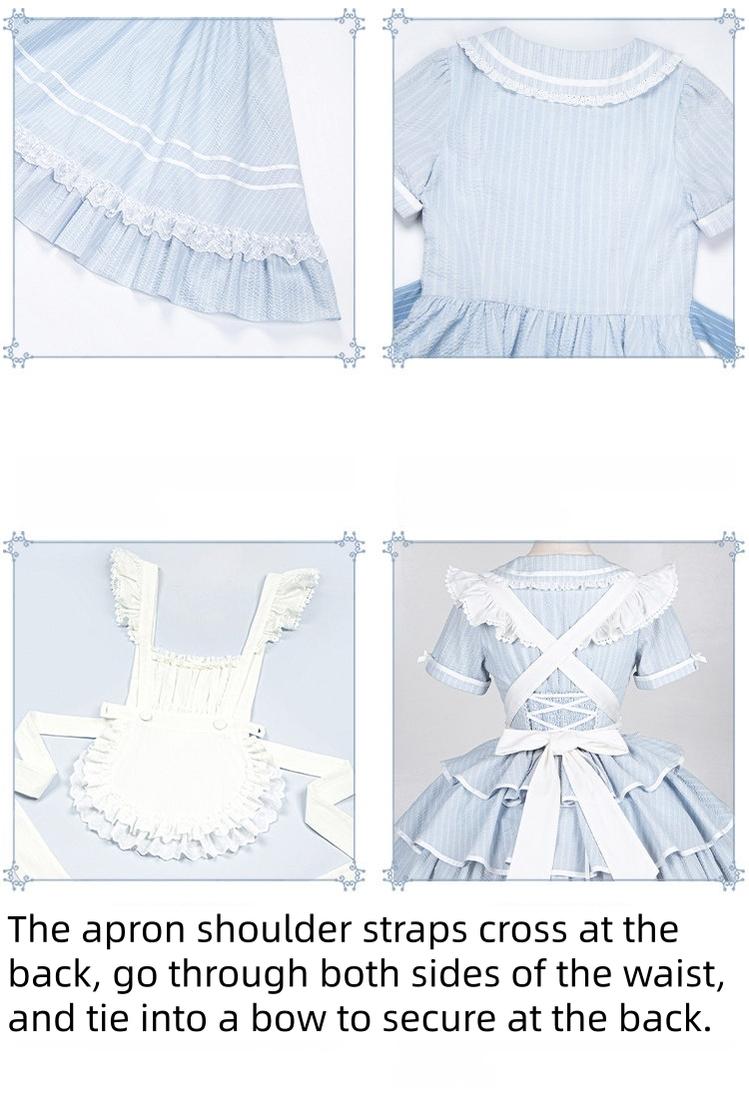 With PUJI - Seven-Day Bell - Blue Classic Lolita Striped OP Dress, Sailor Collar