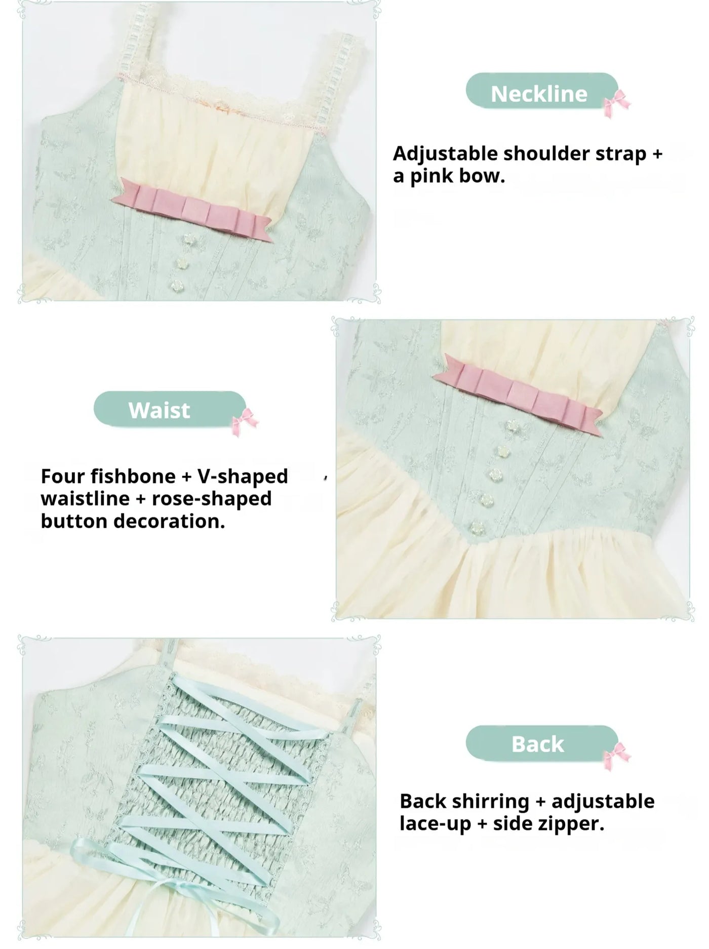 With PUJI - Sea Salt Soda - Classic Lolita Adjustable Corset JSK Dress, Tiered Tulle Hem
