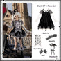 Schwarzes 5-teiliges Set (OP + Vorderteil + Schleife + Taillenband + Haarband) / S