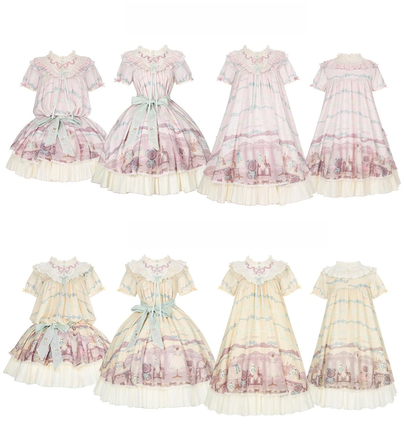 With PUJI - Brown Dollhouse SP - Kawaii Lolita Dollhouse Printed OP Dress with Embroidery