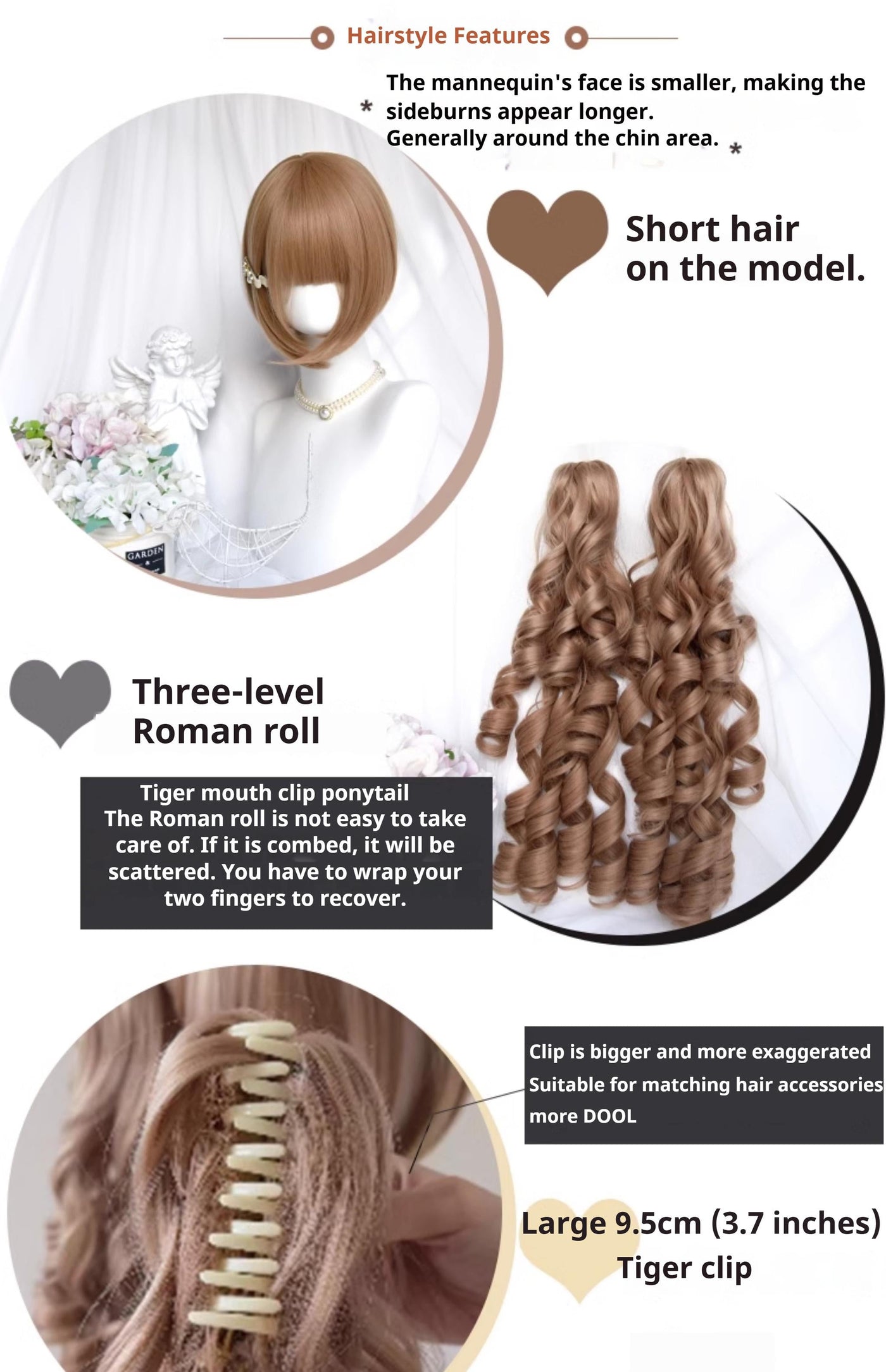 Sinwavy - Vintage Lolita Wig Double Ponytail - Roman Roll Hair Wig