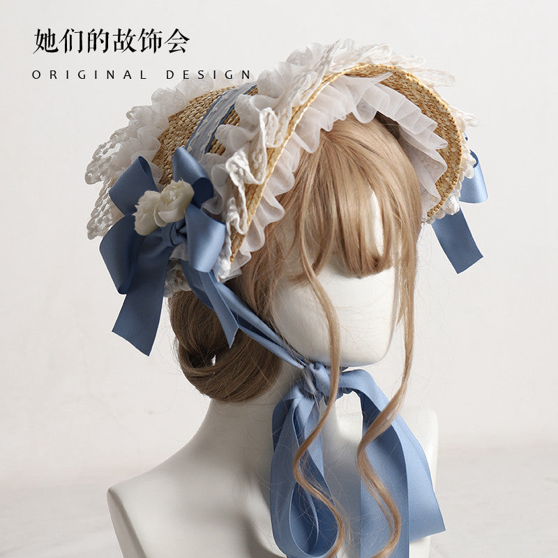 Lolita Hat Handmade Bonnet Multi-color Reminiscence BNT Original Design Pastoral Style Lolita Straw Hat for Women Summer - Lolita Fetch