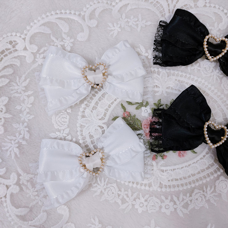 Original Handmade Lolita Bow Shoe Clip - Sweet Cute Lace & Pearl Heart Versatile Basic Accessory