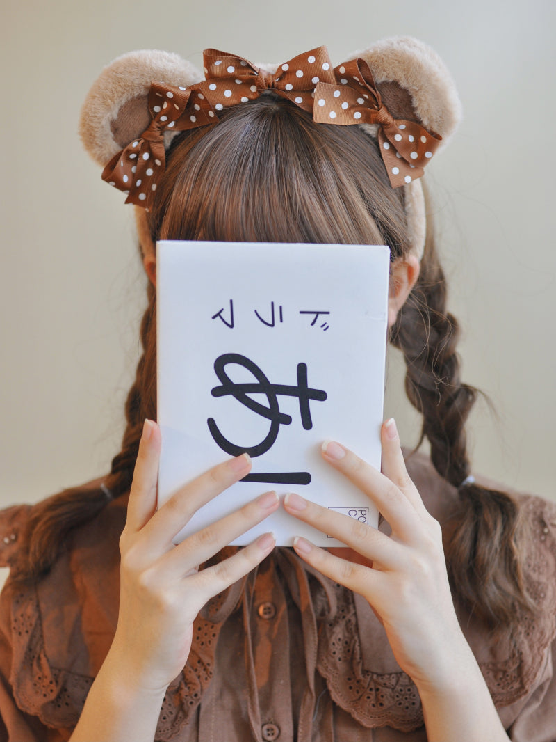 Original Handmade Bear Ear Bowknot Plush Headband Lolita Brown Japanese Korean Style