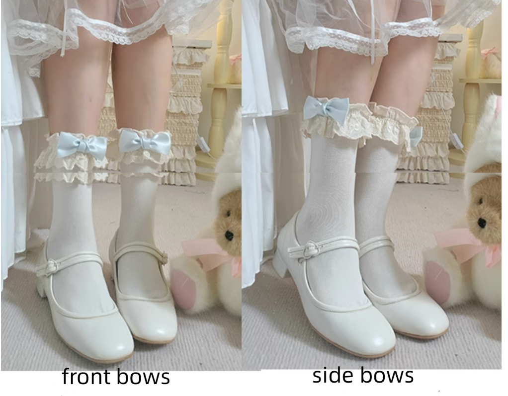 roji roji - Bow Lace - Lolita Short Socks with Lace Cuffs - option image