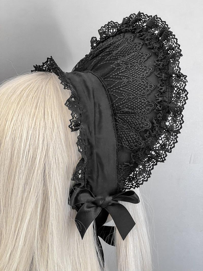 MAID - Gothic Lolita Lace Bonnet Wide Brim - Bow BNT Headwear Headwear
