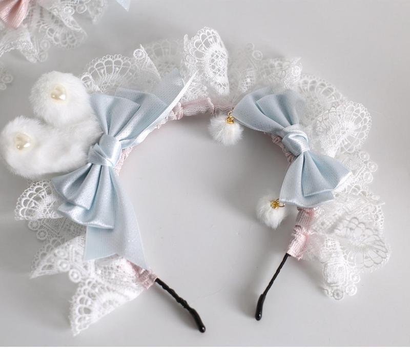 Lolita Headdress, Bunny Ear KC, Embroidered Lace Hairband