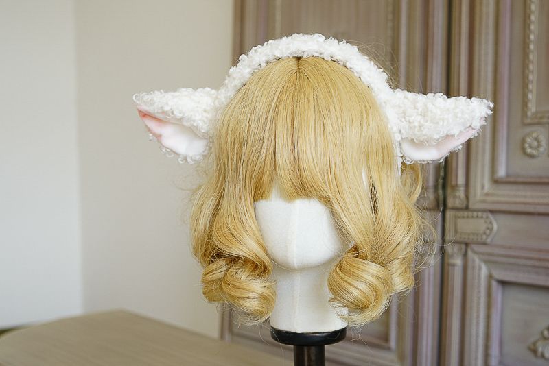LolitaFetch handmade sheep ear headband with plush animal ears, cute and soft hair accessory for playful or themed outfits.