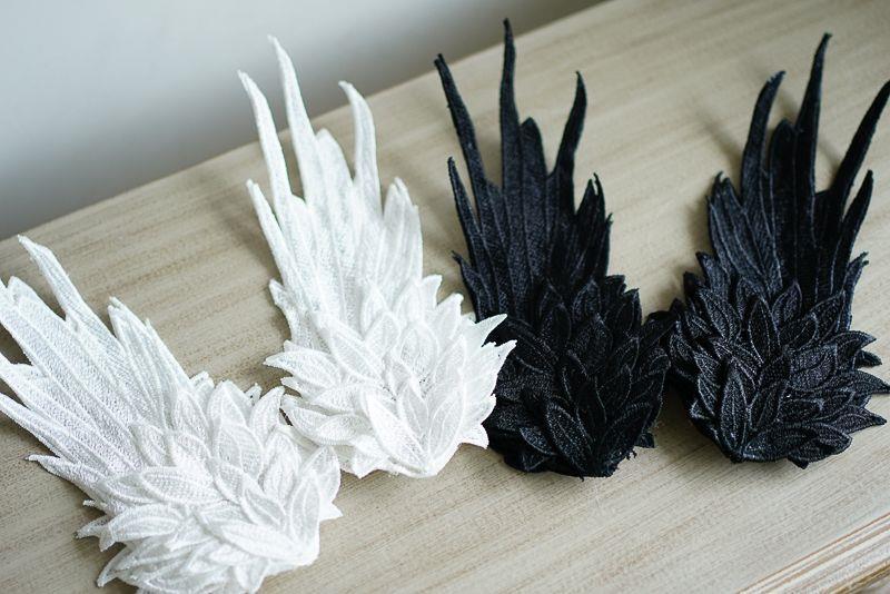 Original Design Angel Wings Lolita Feather Black and White Two-tone Embroidered Hair Clip Styling - Lolita Fetch