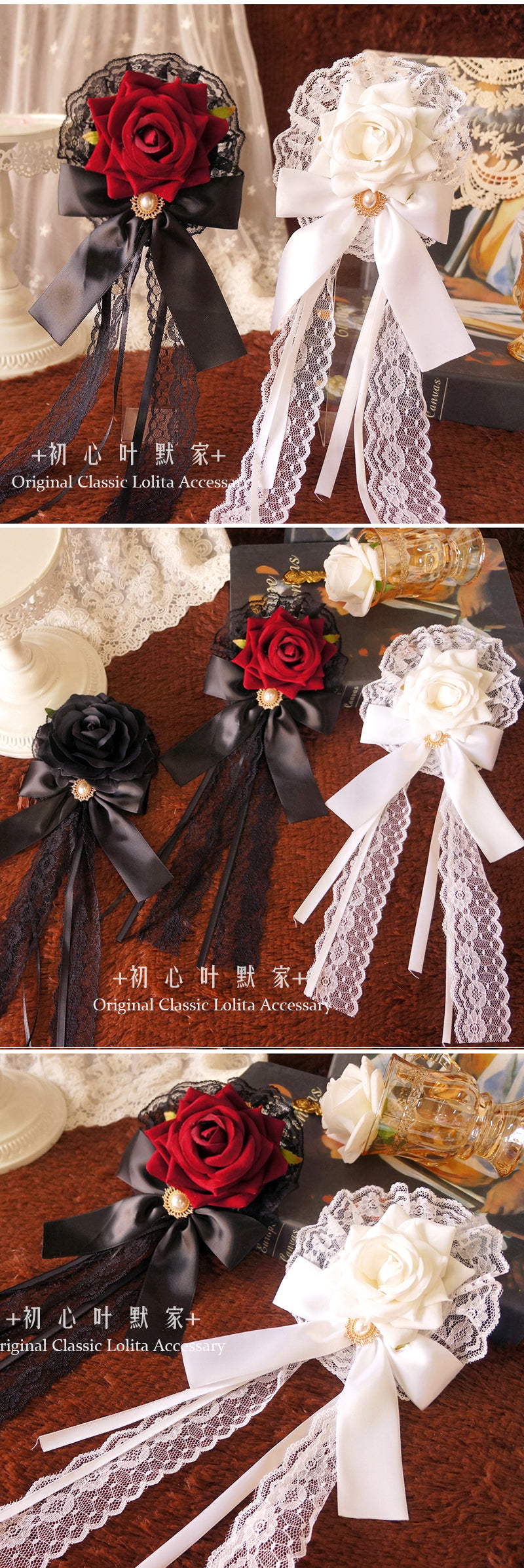 Palace Style Lolita Cla Hair Accessories Velvet Rose Flower Pill Hair Clip gothic Lolita Handmade Dark Dark