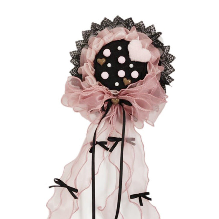 Lolita Headwear Black Pink Lolita Hair Accessories Black Sweet French Flat Hat Sweetheart House Kitty Handmade Small Items