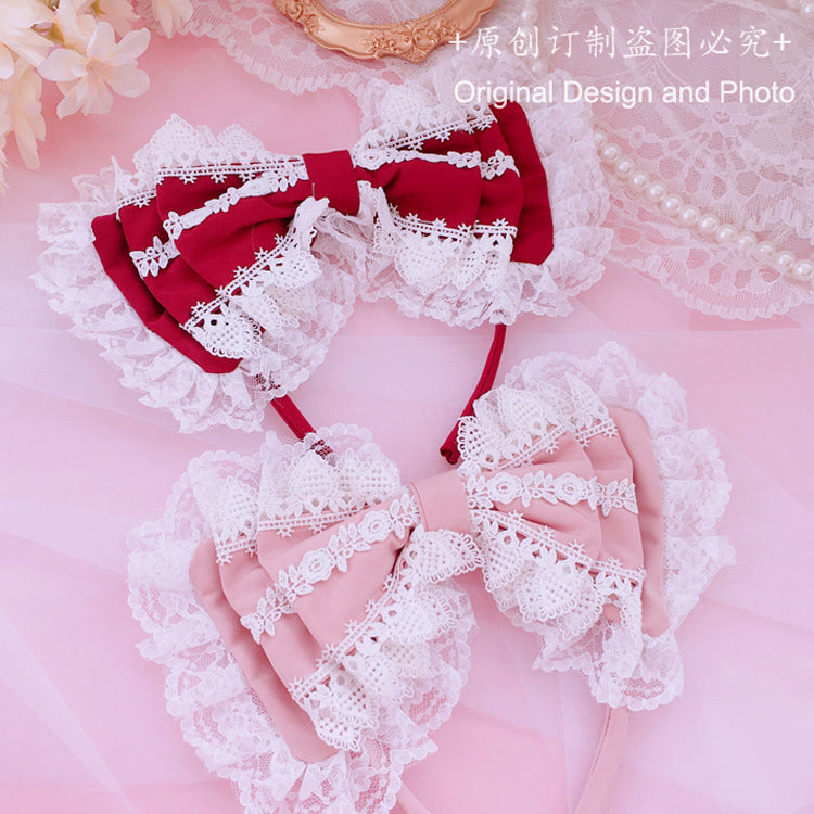Lolita  Soft Girl KC Hair Accessories Lolita Lace Three-Layer Bow Headband