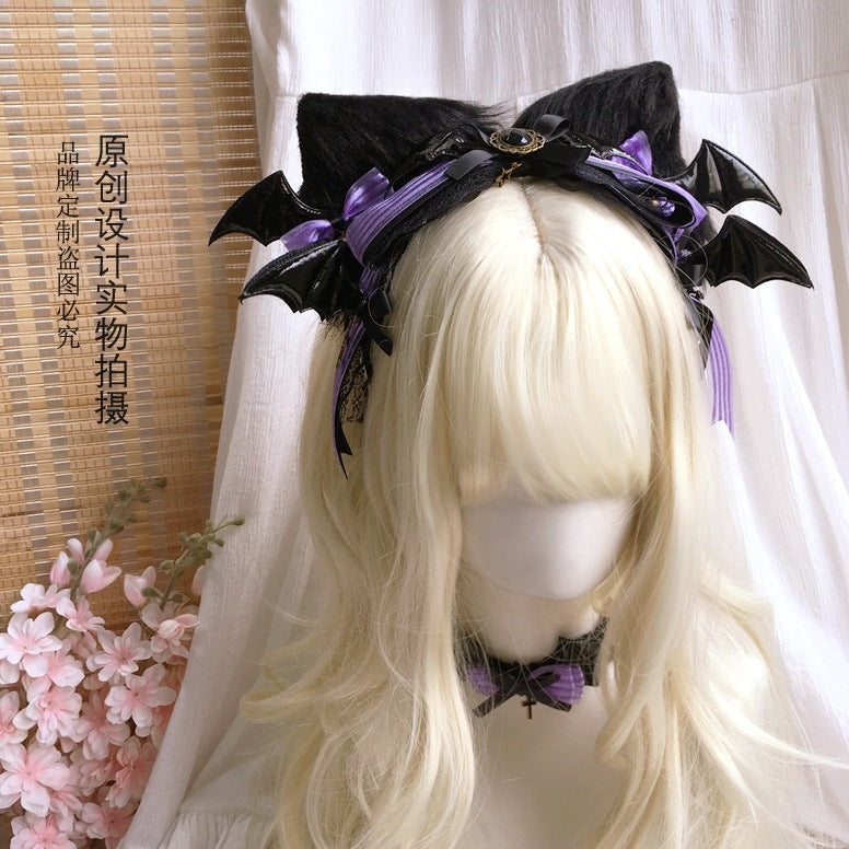 Halloween Witch Night Dark Gothic Lolita Accessories Bowknot Animal Ears KC Black Purple Arm Sleeves