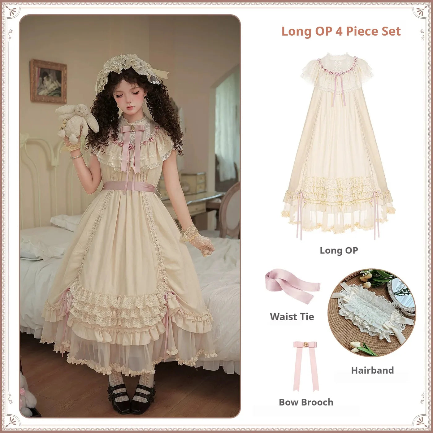 Lily's Dream - Cotton Lining Classic Lolita OP, Drawstring Liftable Hem (L M S) 45539:855238