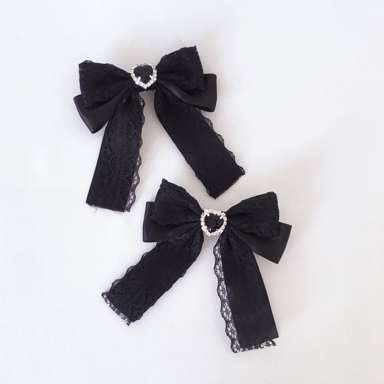 Independent Brand - Black Lace Bow Hair Accessory - Heart