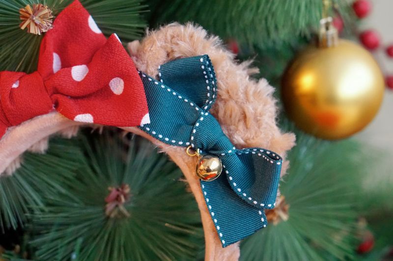 Handmade Lolita Bear Ear Bow Christmas Hairband by LolitaFetch featuring cute bear ears and festive red and white bow accessory.