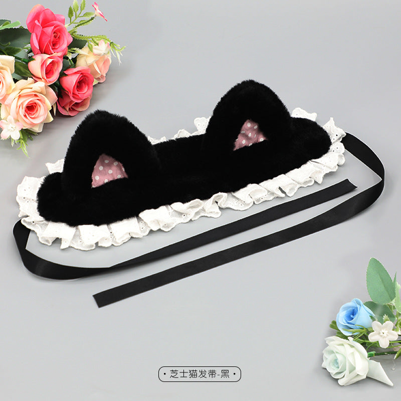 Handmade Plush Cat Ear Polka Dot Hair Accessories Sweet Cute Hair Clips Japanese Lolita Cat Ear Headband - Lolita Fetch