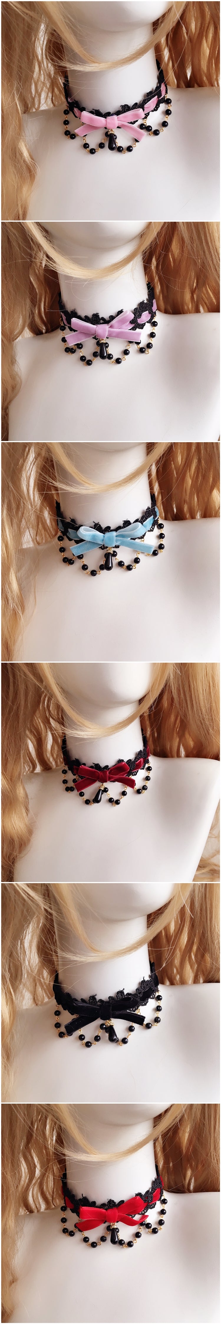 Multicolor Lolita choker necklace with soft girl heart pendant, handmade girly accessory, short necklace for fashion style