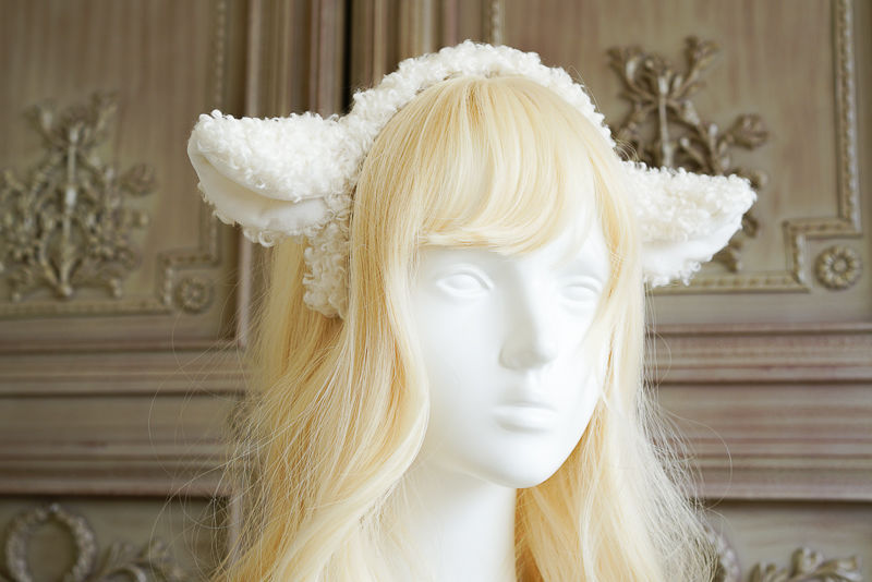 Handmade Lolita Sheep Ear Headband with plush sheep ears and soft animal hair accessory for a cute, whimsical look