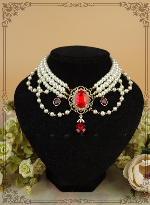 Rose of Sharon - Customized Lolita Pearl Necklace - with Gemstone Pendants Neckwear