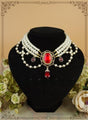 White Pearl + Dark Red Gemstone/Pendant