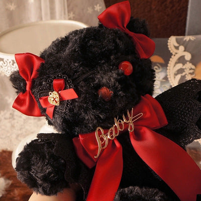 Original Handmade Design Lolita Black Eye Mask Bear Bag - Single Shoulder Black Velvet Handbag