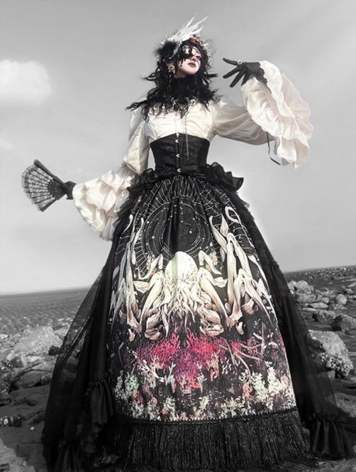 Caged Bird Hotel - Reborn Ancient God - Gothic Lolita Shirt and Skirt Set with Hanging Chains - product detail 4