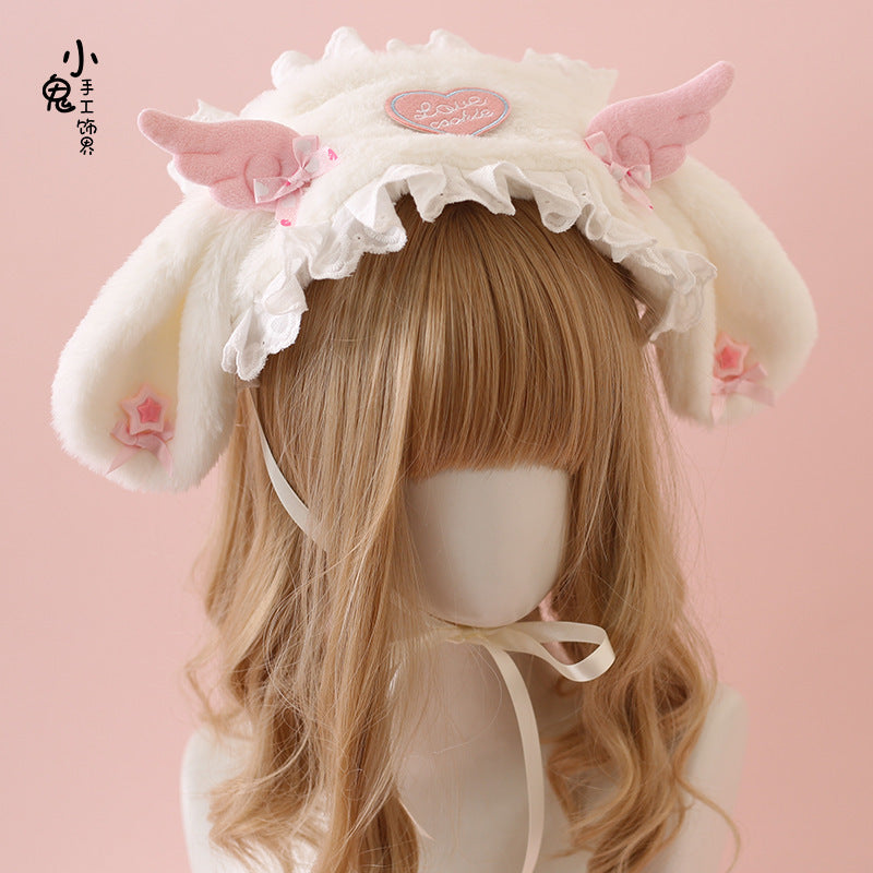 Lolita Bunny Ear Headband Subculture Cute Plush Angel Wings Lolita Hair Accessory Lolita Headwear
