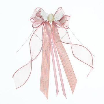 Handmade Lolita Gauze Ribbon Hair Clip Pink Lotus Cat's Eye Stone Clip