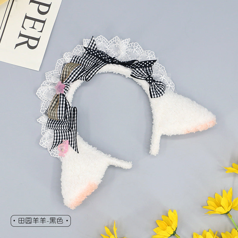 Cute Sweet Girl Headwear Comic Exhibition Lolita Sheep Ear Hair Accessories Plush Hair Clip Little Sheep Ears Bow Hairband - Lolita Fetch