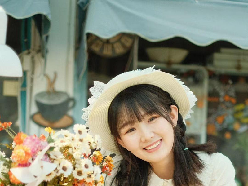 Mori Straw Sun Hat Bow and Flower Trim