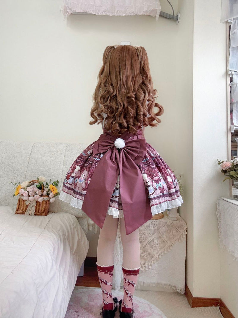 Coffee Rabbit Teddy Bear Cake Printed Lolita JSK Set